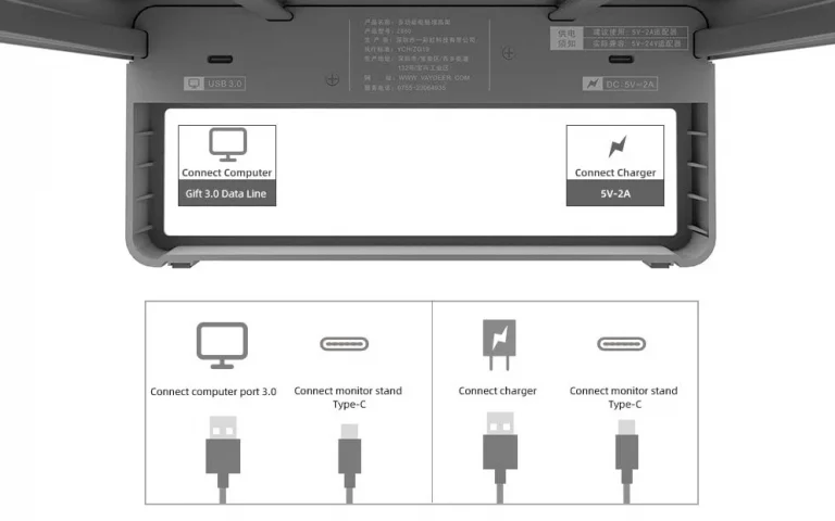 USB 3.0-s hubbal felszerelt Vaydeer alumínium monitorállvány 5