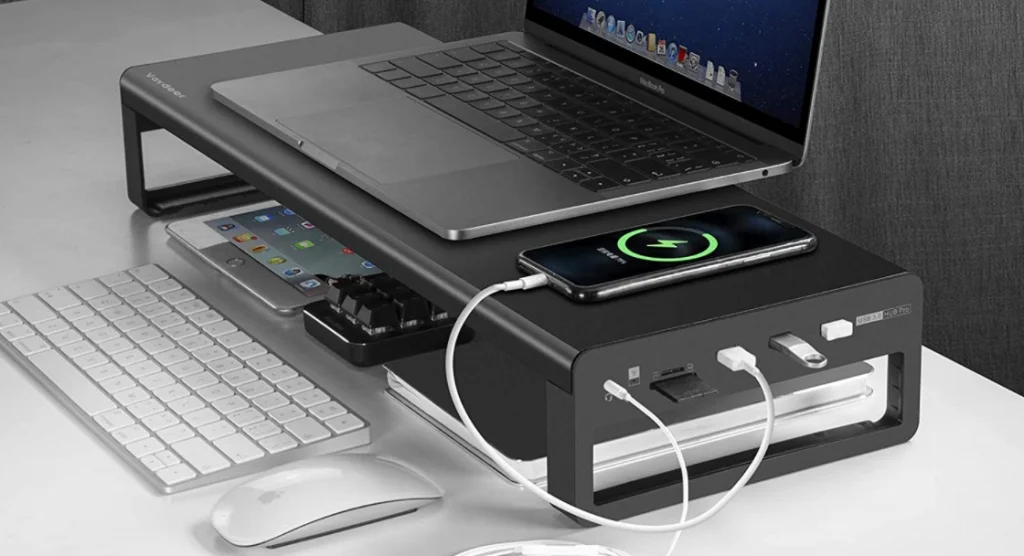 USB 3.0-s hubbal felszerelt Vaydeer alumínium monitorállvány 1