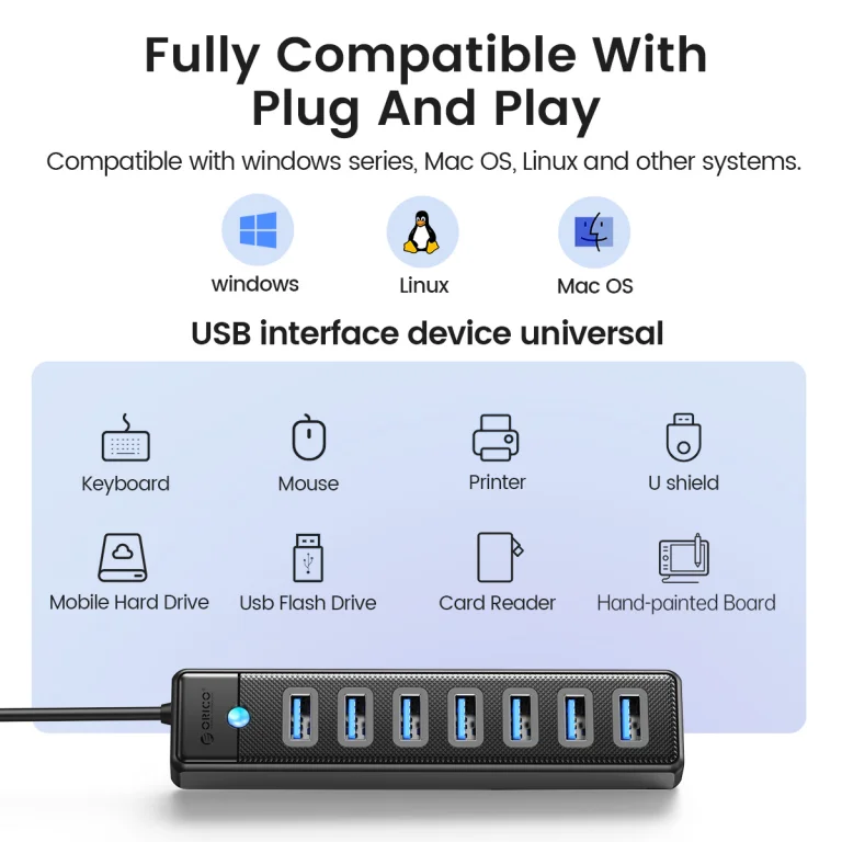 7 portos USB 3 hub az Orico műhelyéből, nagy engedménnyel 9