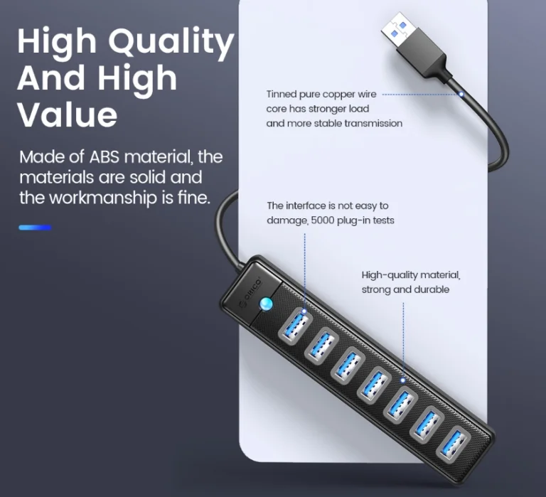 7 portos USB 3 hub az Orico műhelyéből, nagy engedménnyel 8