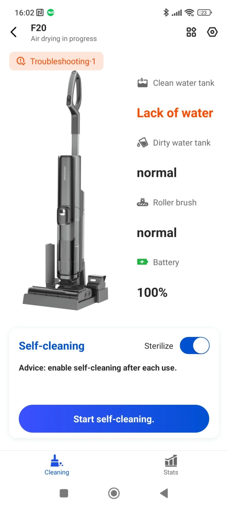 Proscenic WashVac F20 2 az 1-ben takarítógép teszt 20