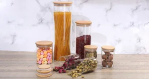 Bambusztetős üvegtárolók 10 darabos szettben, kedvező áron