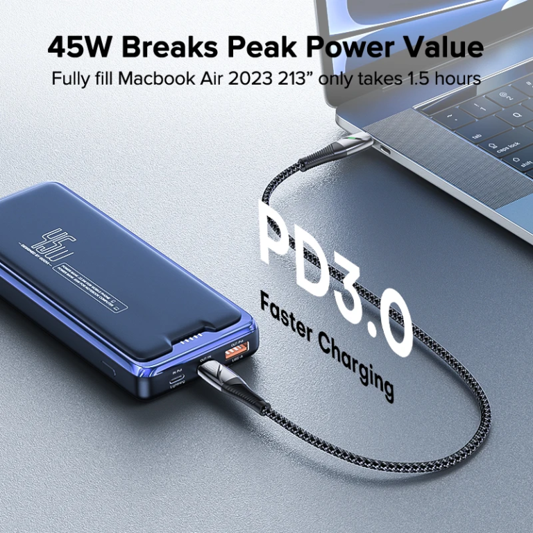 Középkategóriás Qoovi power bank, 45 wattos PD töltéssel 4