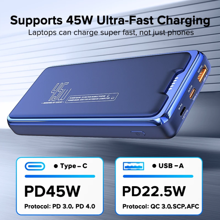 Középkategóriás Qoovi power bank, 45 wattos PD töltéssel 3
