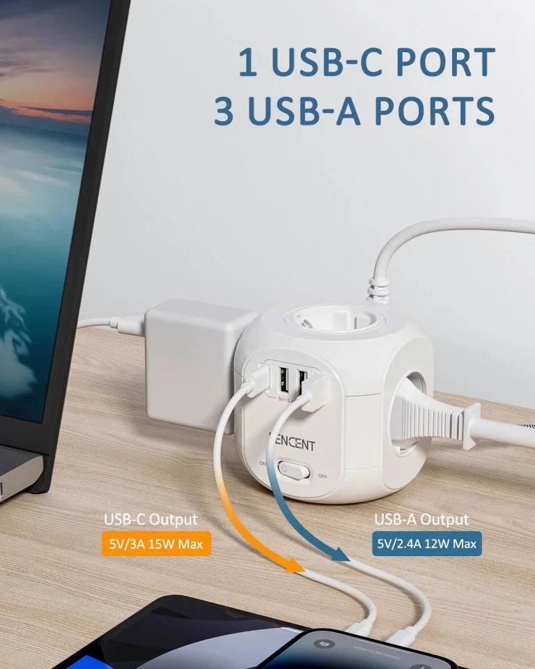 Lencent kockaelosztó több USB porttal felszerelve 3