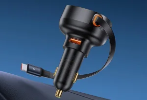 Beépített kábel is tartozéka a Baseus autós töltőnek