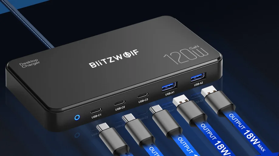 BlitzWolf BW-i100 120 W-os USB- töltő 1