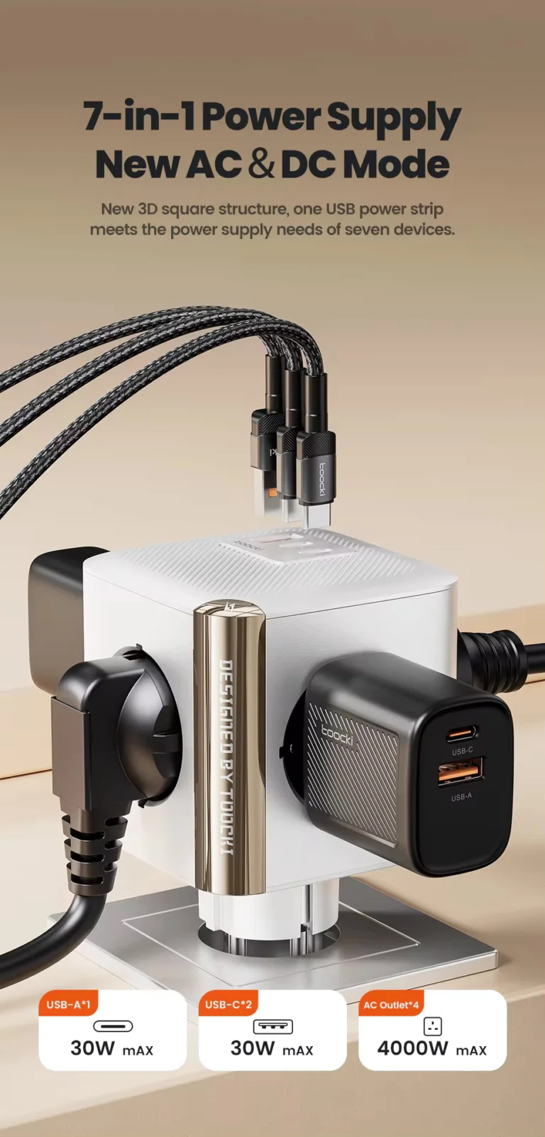Fali USB-s töltő és hálózati elosztó egyben a Toockitól 4