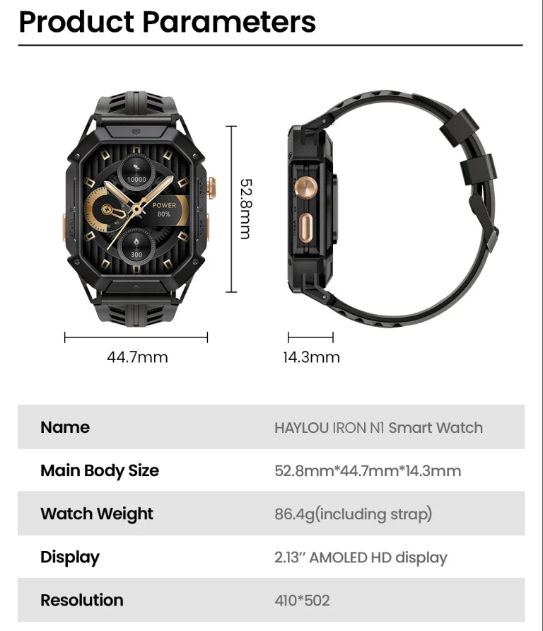 HAYLOU IRON N1 Smartwatch – Metallic Elegance with Durability 17