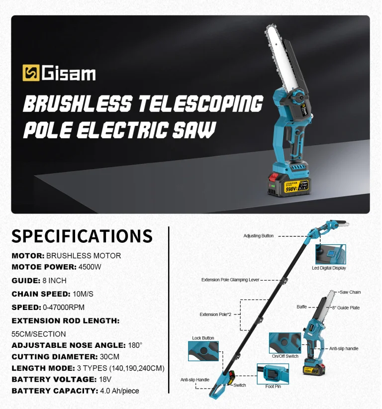 Gisam ágvágó-láncfűrész kombó a magazinos kertért 17