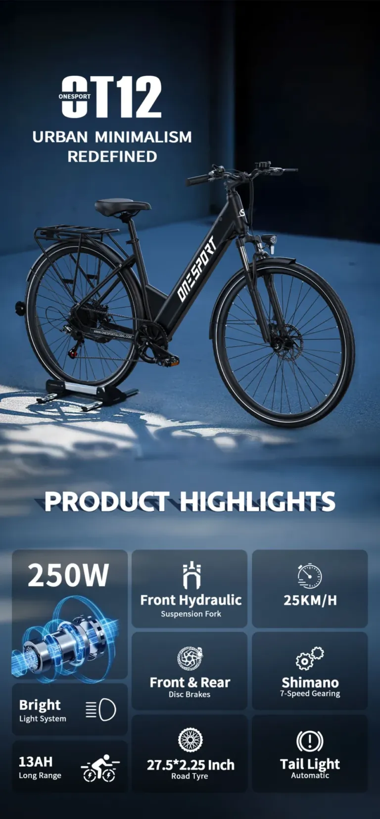 Onesport OT12 elektromos kerékpár – Városi menekülőgép 9