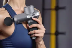 The VEVOR massage gun kneads with 6 heads and 5 speeds