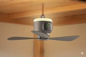 Sátor-csillár ventilátorral: kempingezés extrákkal