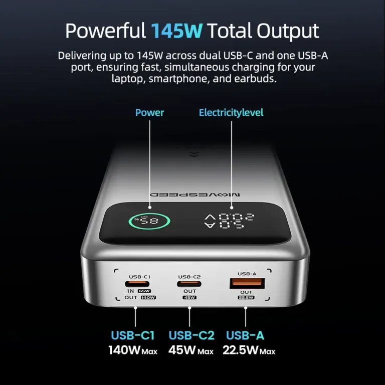 MOVESPEED M25 Pro, 140W-os power bank, ami laptopot is tölt 4